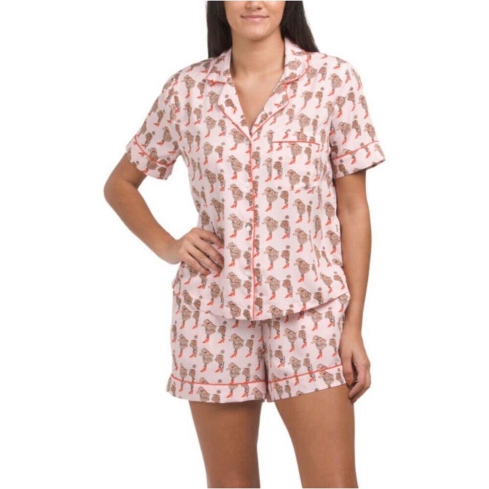 Bouffants & Broken Hearts Pink Leopard Stiletto Print Pajama Set Size Small
